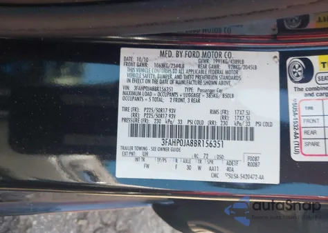 2011 Ford Fusion Sel из США, поврежденный, VIN 3FAHP0JA8BR156351